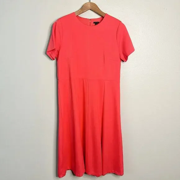NWOT Ann Taylor Bright Coral Short Sleeve Twill Midi Dress women’s size 18 - Picture 2 of 11